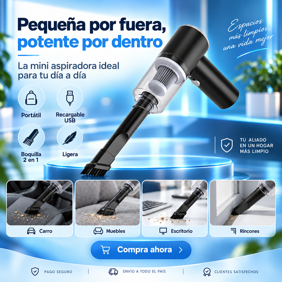ASPIRADORA PORTATIL TURBOCLEAN PRO + ENVIO GRATIS