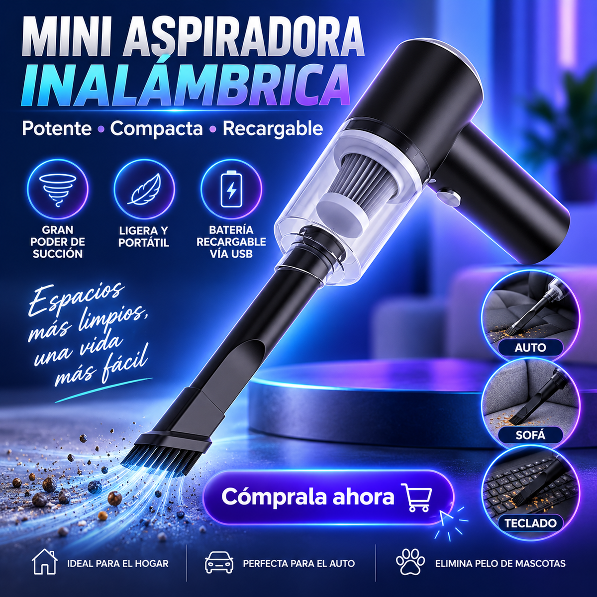 ASPIRADORA PORTATIL TURBOCLEAN PRO + ENVIO GRATIS